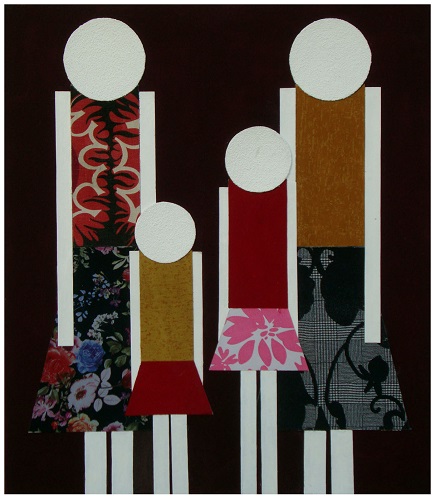DUE MADRI (Dalla serie  delle donne) - opera su tela (tecnica mista rilievo (pasta vinilica, stoffa e colore acrilico) cm. lunghezza 70, altezza 80, profondità 4,5  - 2019